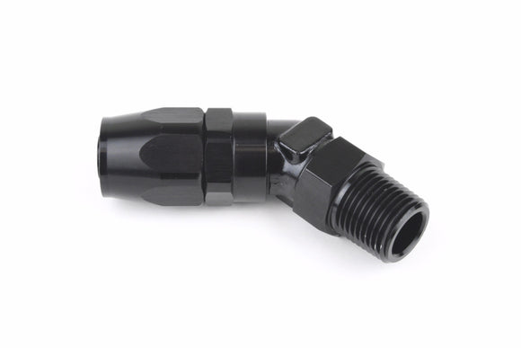 RaceFlux: 45-DEGREE Swivel AN Hose End to Male NPT Fitting