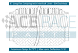 4.000" ID x 8" Long Flex Coupling (Interlock Liner) 304 Stainless